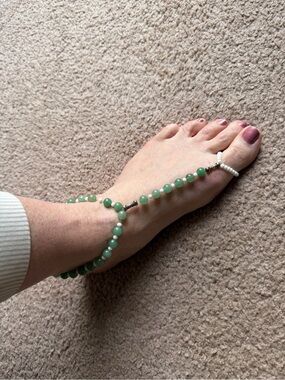 Green Beaded Foot Jewelry - Handmade Anklet/Toe Ring